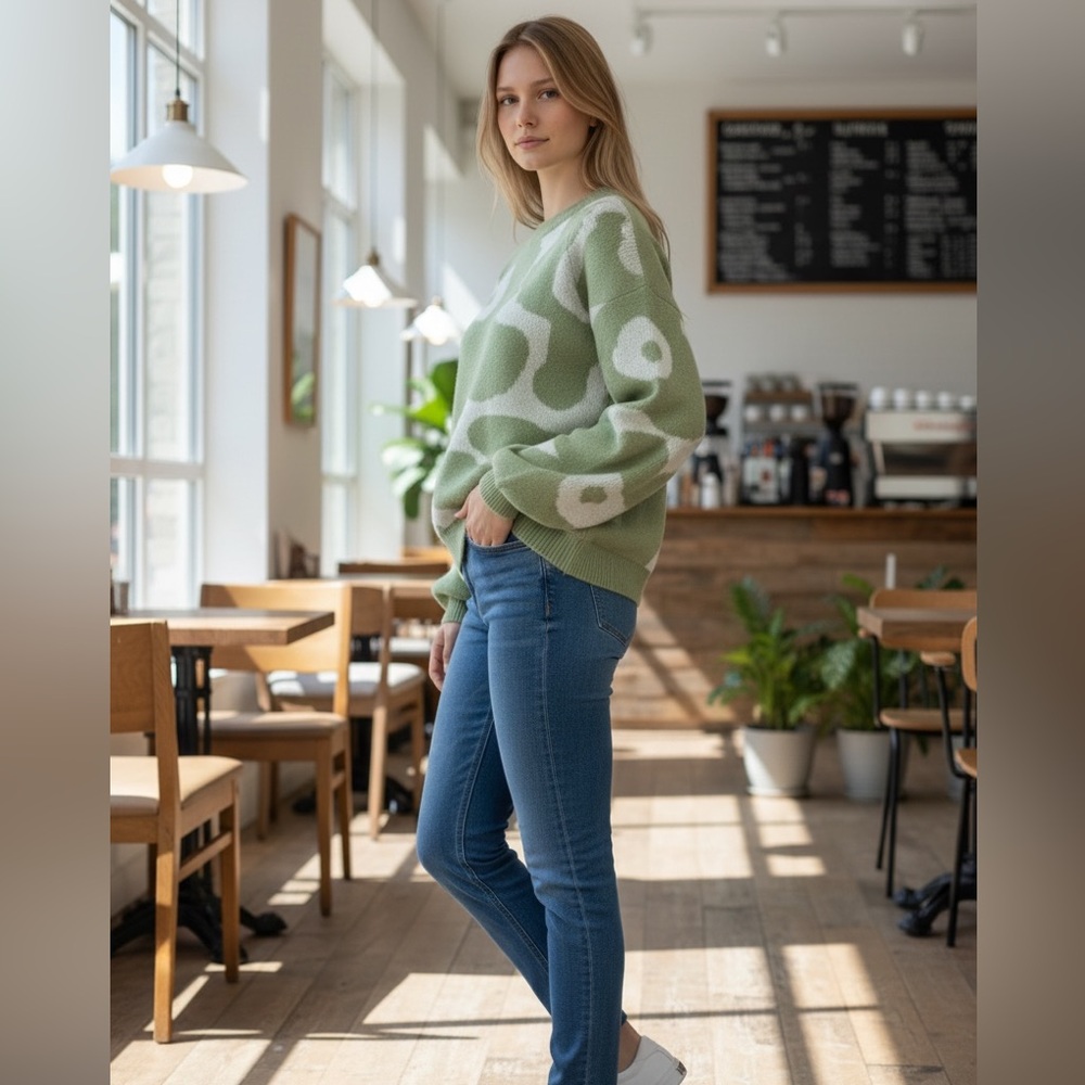 BiBi Green and White Women's Sweater